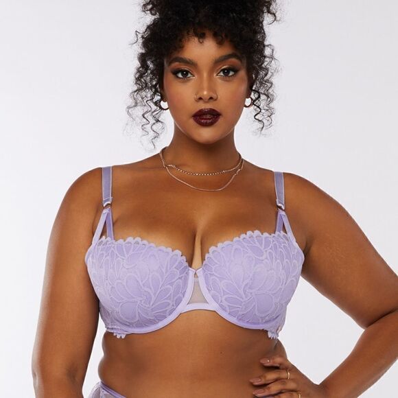 Savage X Fenty Savage Not Sorry Lightly Lined Lace Balconette Bra 38D Lavender - Picture 2 of 6